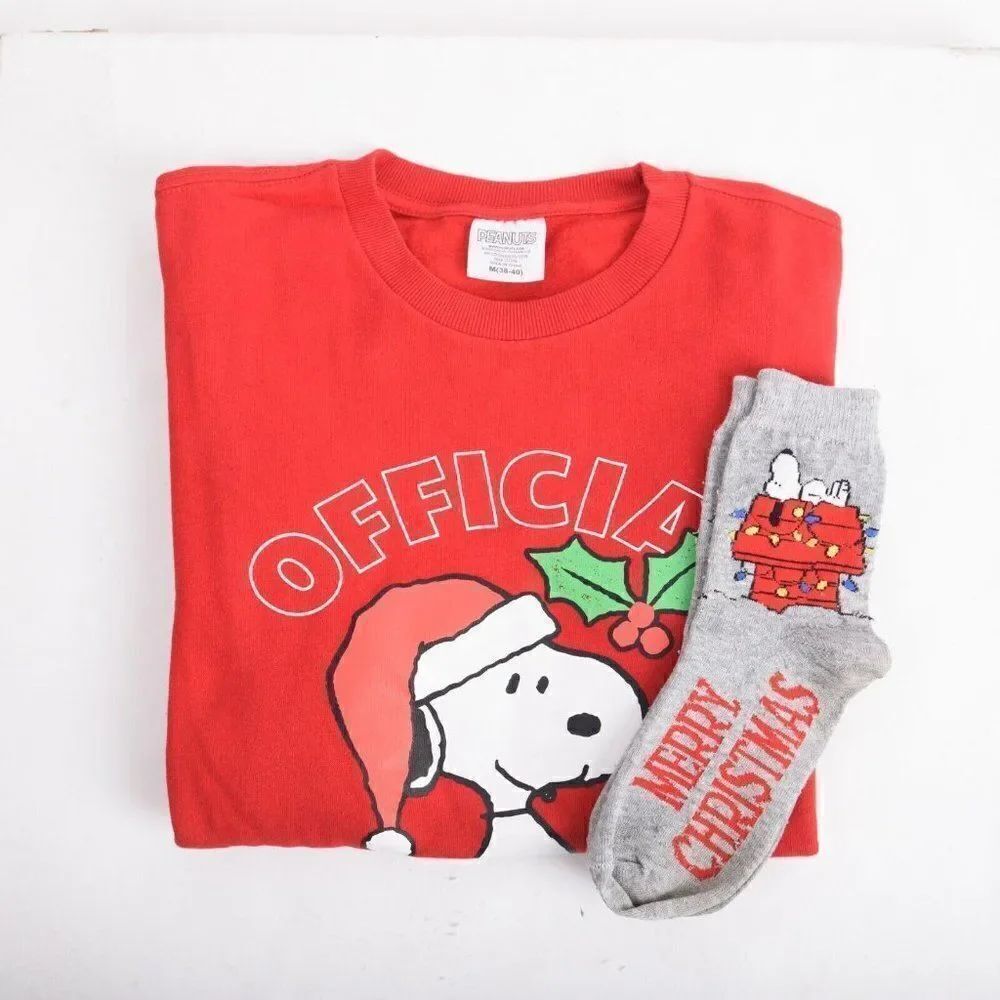 Peanuts Mens Sweatshirt Top + Socks Size M 38-40 Official Mistletoe Tester Xmas